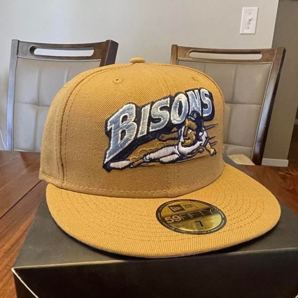 Buffalo Bisons New Era Fitted Hat size 7 Icy‎ Blue UV 59fifty script logo